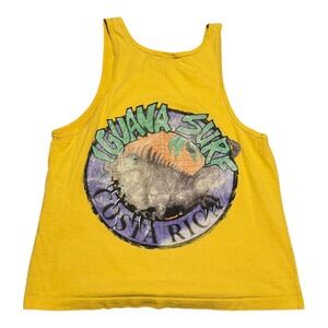 Vintage 90s JB Iguana Surf Costa Rica Yellow Cotton Tank Top Men's‎ Small